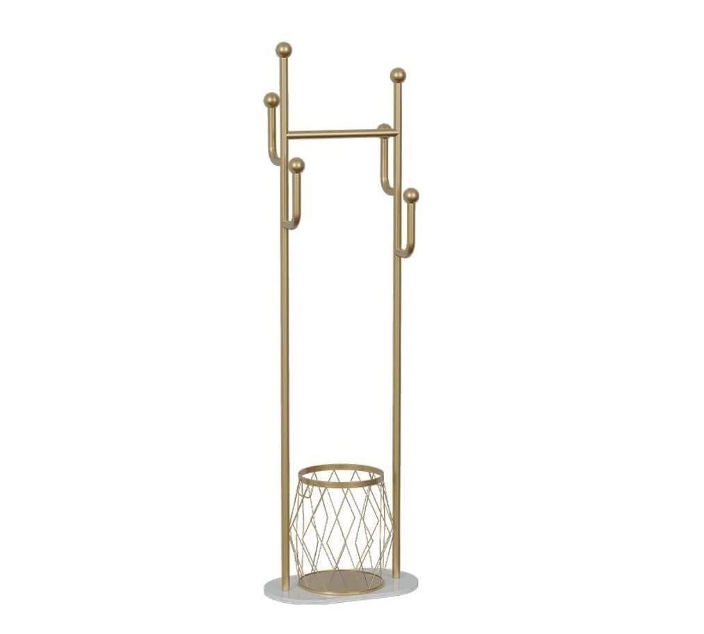 Sturdy Metal Coat Rack with 6 Hooks - Entryway Hall Tree Stand for Hats, Clothes, Purses & Scarves | Durable Coat Hanger Organizer for Home, Office & Entryway (with Bucket)