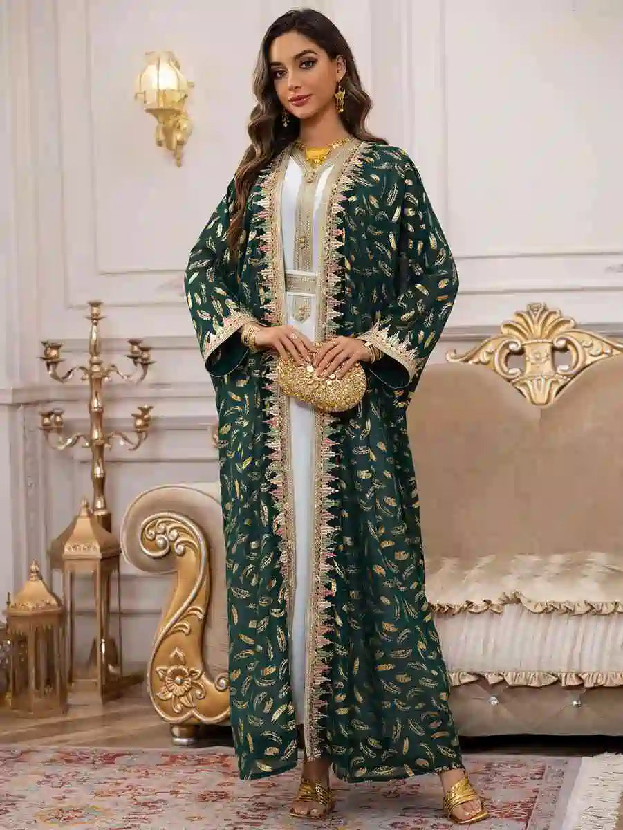 Elegant 2-Piece Eid Outfit - Bronzing Chiffon Caftan Kaftan Dress with Inner Sleeveless Dress #25454 for Women's Special Occasions, Parties & Festive Celebrations