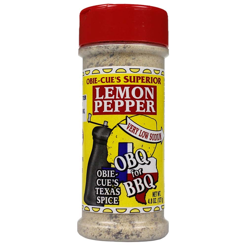 Obie Cue's Lemon Pepper Seasoning - Low Sodium, Gluten Free, All Natural Spice Blend for Chicken, Fish & Poultry (4.8 Oz) - Perfect for Grilling, Roasting & Everyday Cooking