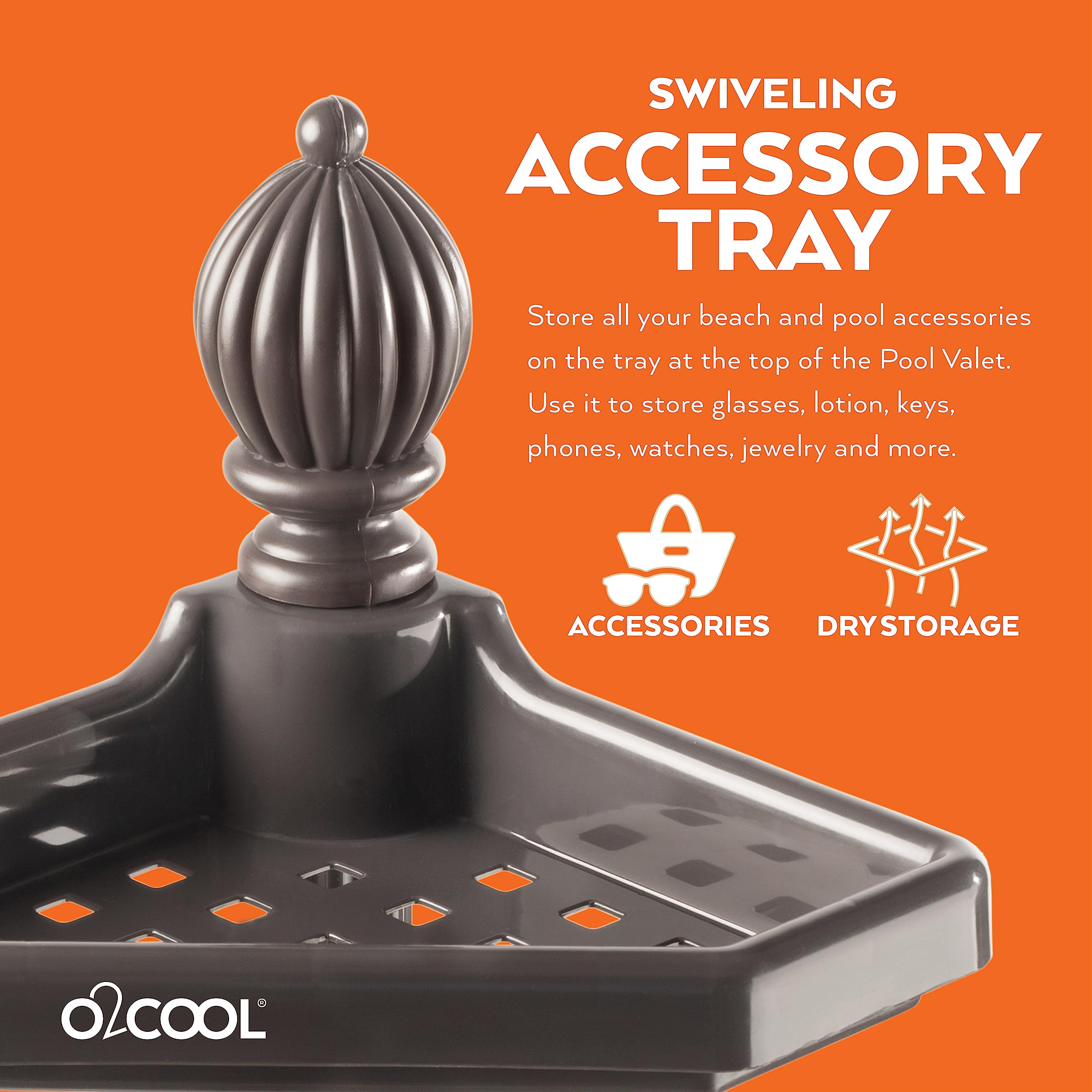 O2COOL Adjustable Pool & Spa Valet with Weighted Base - Bronze Outdoor Towel Holder for Patio, Poolside & Beach - Perfect for Swimming Pools, Hot Tubs & Backyard Lounging