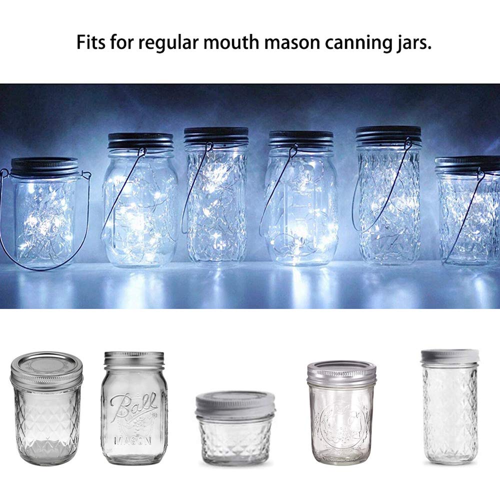 SunKite Solar Mason Jar Lid String Lights - 6 Pack, 15 LED Fairy Star Firefly Lights for Outdoor Decor (Jars Not Included) | Perfect for Patio, Garden, Wedding, Lantern & Table Decoration in Cool White | Energy-Saving Solar Powered Ambient Lighting