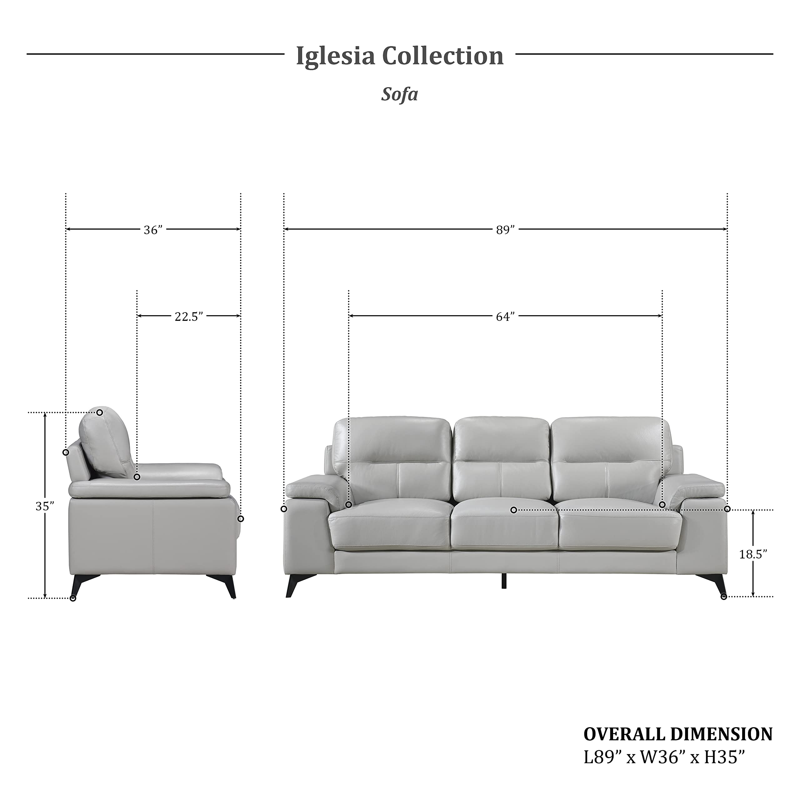 Lexicon Iglesia Modern Living Room Sofa - Silver Gray Upholstered Couch for Small Spaces, Apartments & Cozy Home Decor | Perfect for Lounging, Entertaining & Relaxing