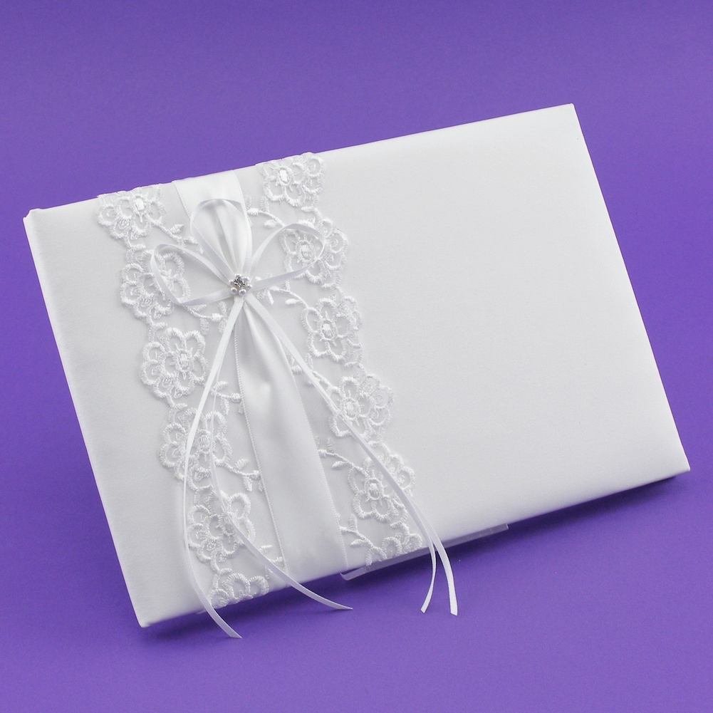 DivaDesigns Floral Lace Organza Wedding Guest Book - Elegant White Guest Sign in Book for Bridal Shower, Wedding Reception & Anniversary - Perfect for Cherishing Memories