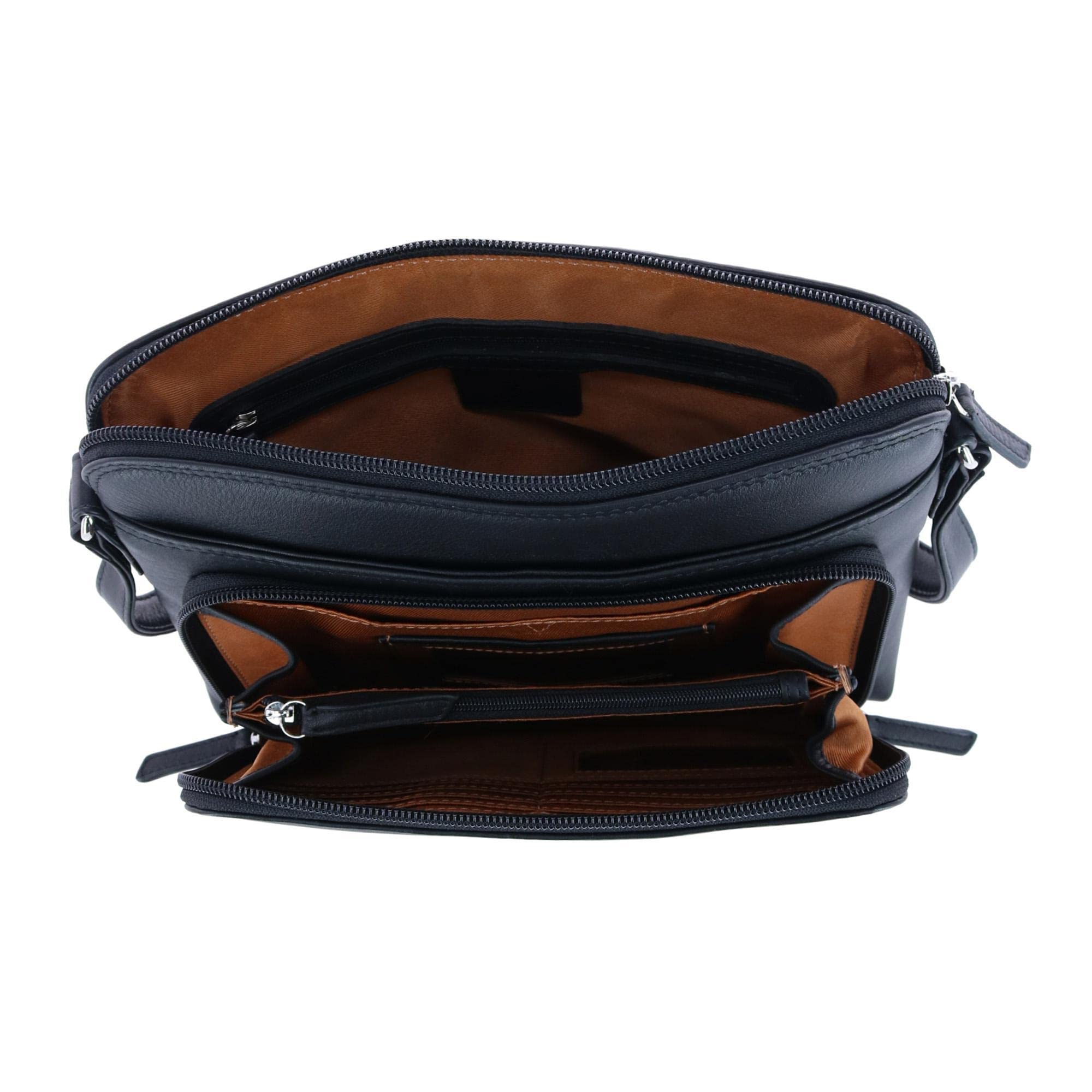 CTM® Women's Genuine Leather Shoulder Bag Purse with Side Organizer Pockets - Stylish Crossbody Handbag for Work, Travel & Everyday Use