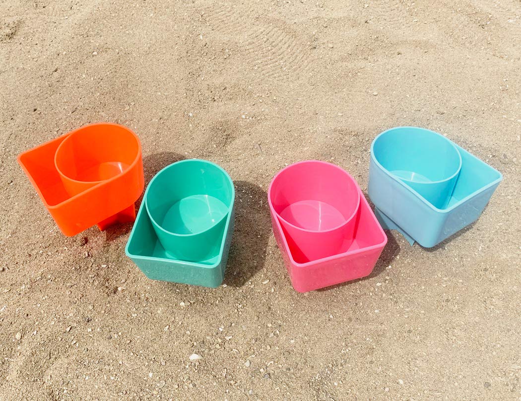 Home Queen Premium Beach Cup Holder with Storage Pocket - Multifunctional Sand Drink Holder for Beverages, Sunglasses, Phone & Keys - Durable Beach Accessories Set of 8 - Perfect for Poolside, Picnics & Outdoor Adventures
