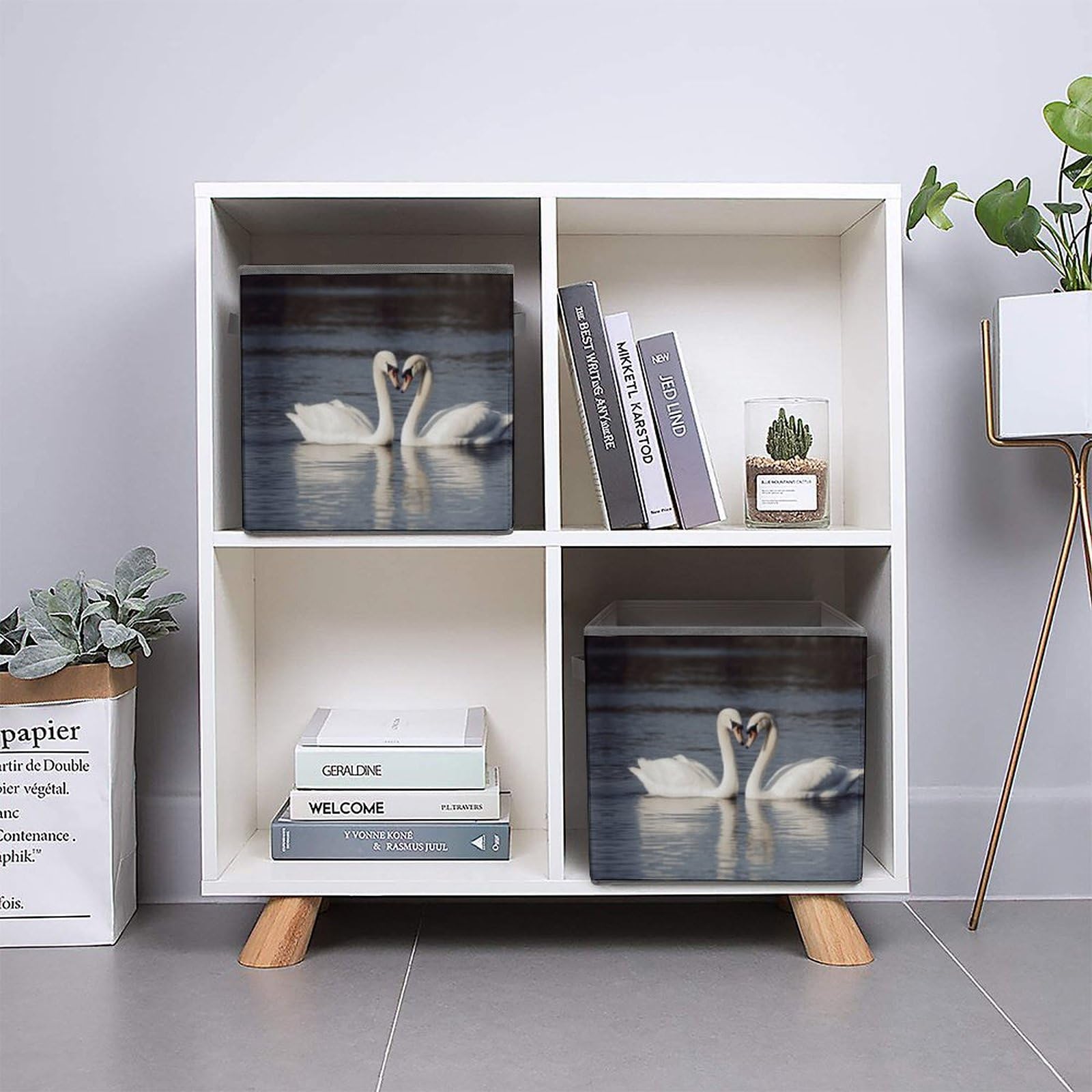 Foldable White Swan Storage Bins with Handles - Clothes Organizer for Cabinet, Shelf & Closet - Perfect for Bedroom, Nursery & Dorm Organization
