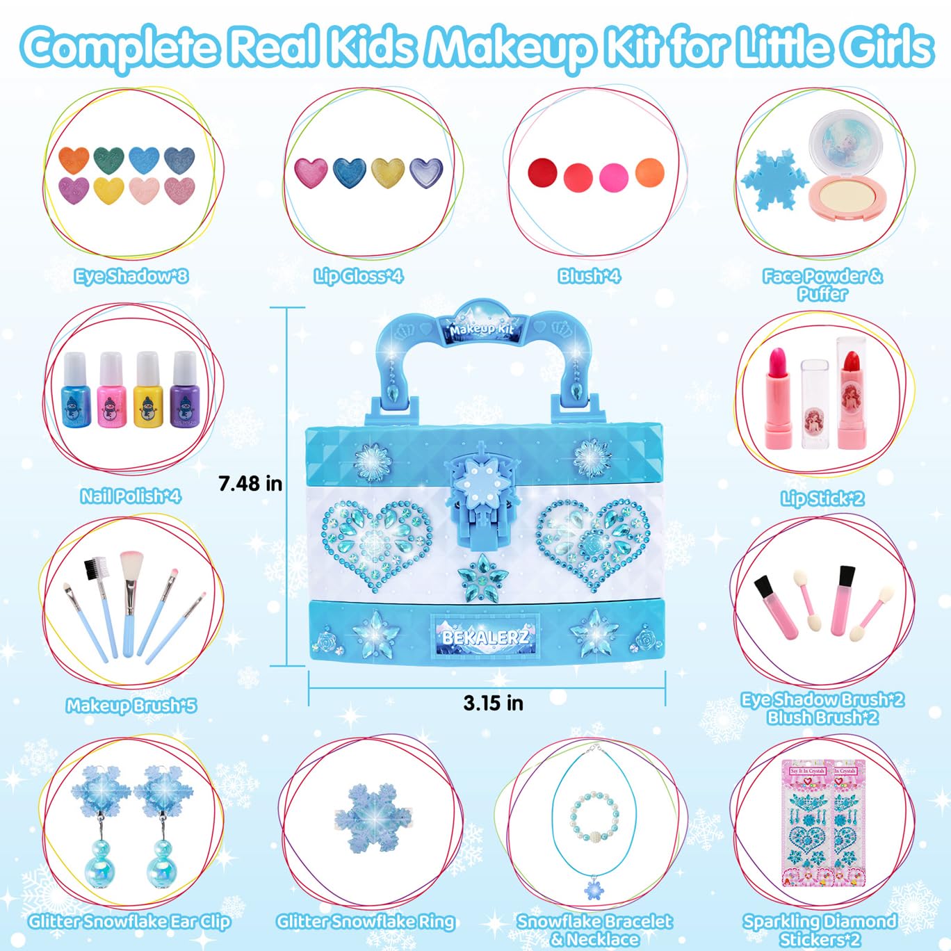 Washable Kids Makeup Kit for Girls Ages 3-12 - Real Pretend Play Cosmetic Set with Princess Dress Up - Perfect Christmas Birthday Frozen Themed Gift for Toddlers & Little Girls - Great for Role Play, Dress Up Parties & Imaginative Play