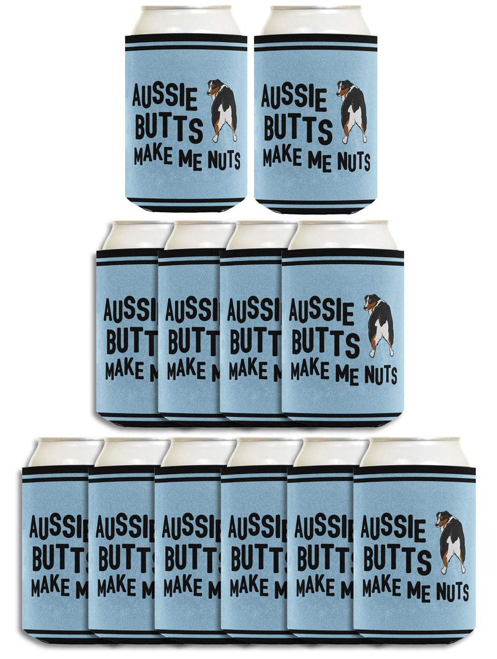 Funny Aussie Shepherd Dog Lover Gifts - 12-Pack Can Coolies with 'Aussie Butts Make Me Nuts' Design | Perfect for Dog Parties, BBQ Gatherings & Aussie Shepherd Enthusiasts