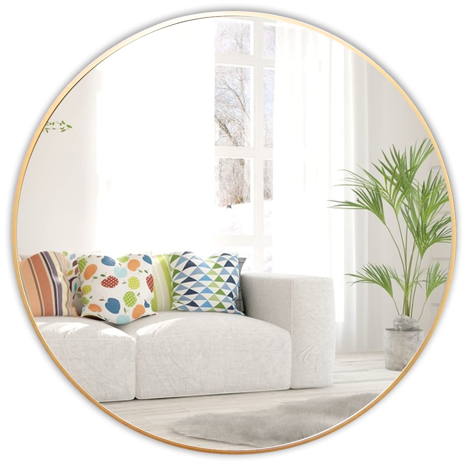 Amgngala 30 Inch Gold Round Mirror - Elegant Wall Decor for Bathroom, Entryway, Living Room & Bedroom - Perfect for Home Decor & Vanity Areas - Adds Style to Any Space