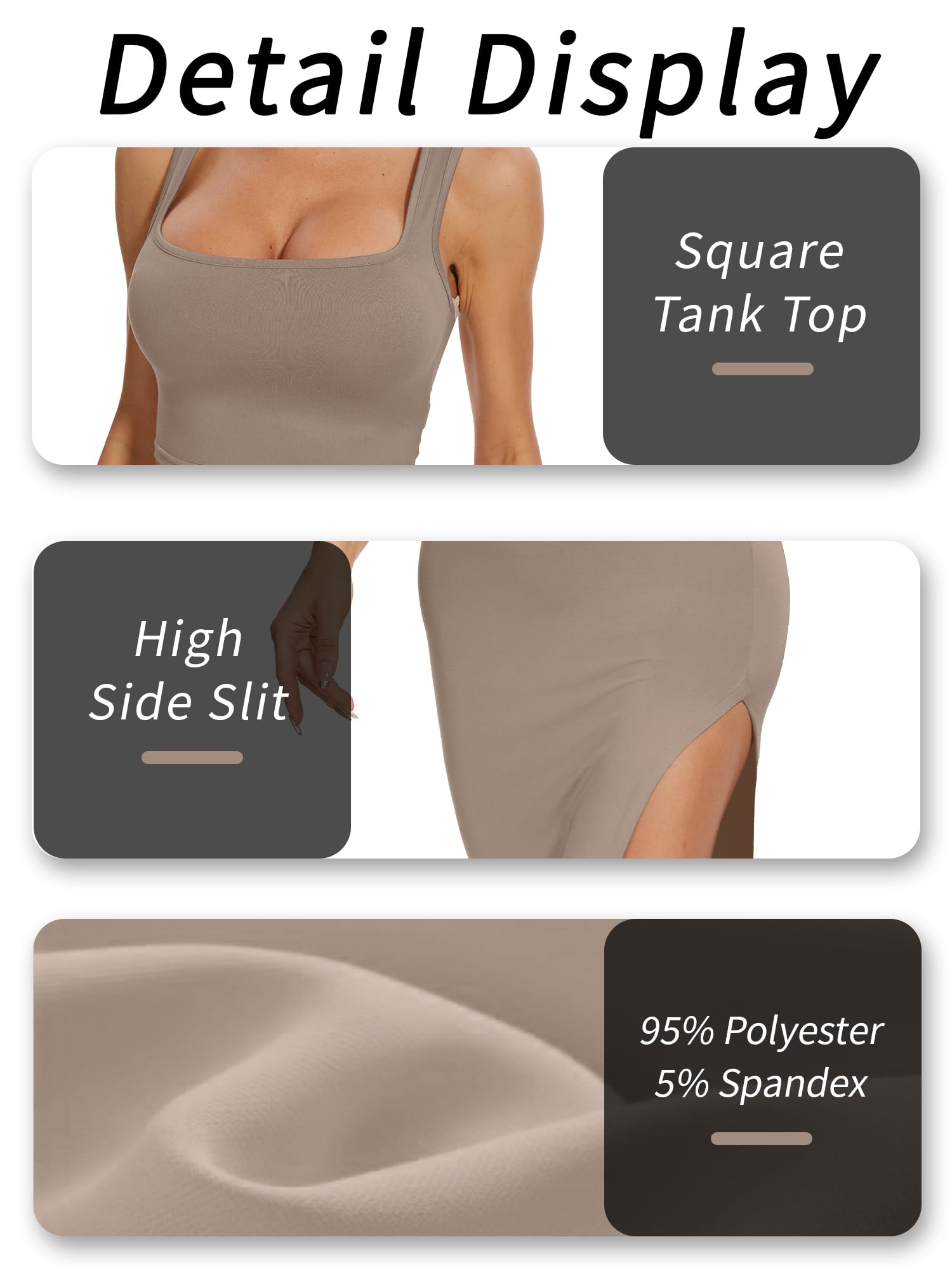 ELLEVEN Women's Two Piece Maxi Skirt Set with Square Neck Tank Top & High Side Slit Dress - Summer Outfits for Beach, Vacation & Casual Wear