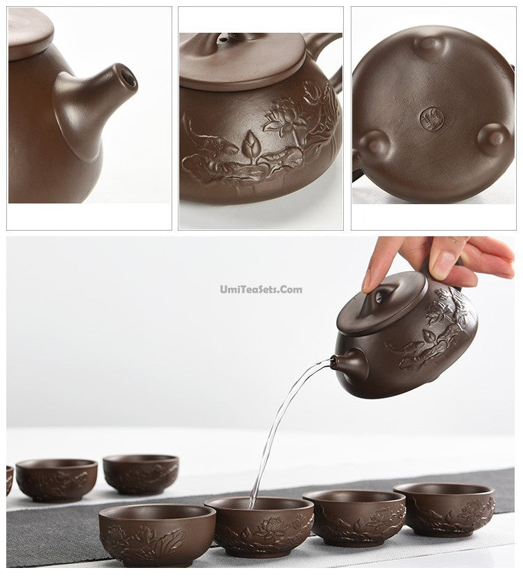 Premium Yixing Purple Clay Lotus Tea Set - Handmade Chinese Teapot with Cups - Perfect for Gongfu Tea Ceremony, Home Tea Brewing & Gift Giving