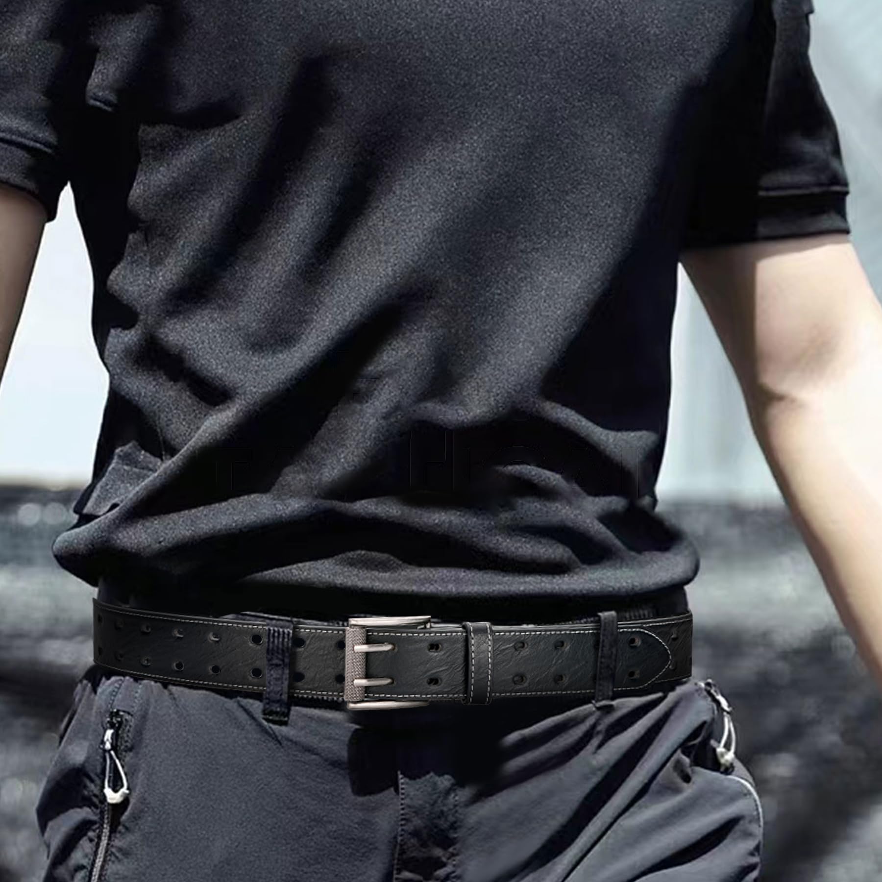 Premium Men's Leather Belt with Double Prong Buckle - Classic Casual & Heavy Duty Work Belt for Jeans & Pants - Perfect for Office, Daily Wear & Outdoor Activities