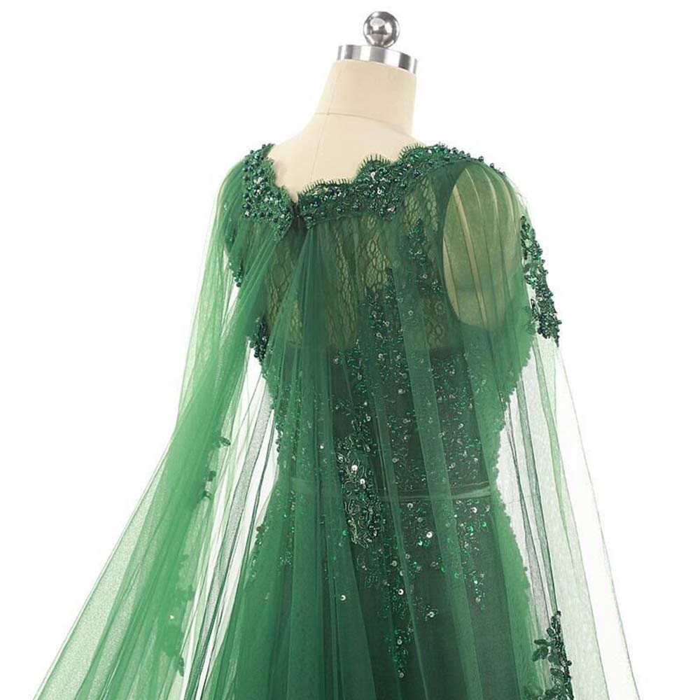 Elegant Women's Beaded Lace Tulle Formal Evening Gown with Detachable Cape - Perfect for Prom, Wedding, and Black Tie Events