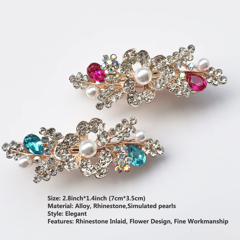 Elegant Pearl Crystal Rhinestone Hair Barrettes for Women & Girls - Stylish Hair Clips & Hairpins Accessories (Red) - Perfect for Weddings, Parties & Everyday Wear