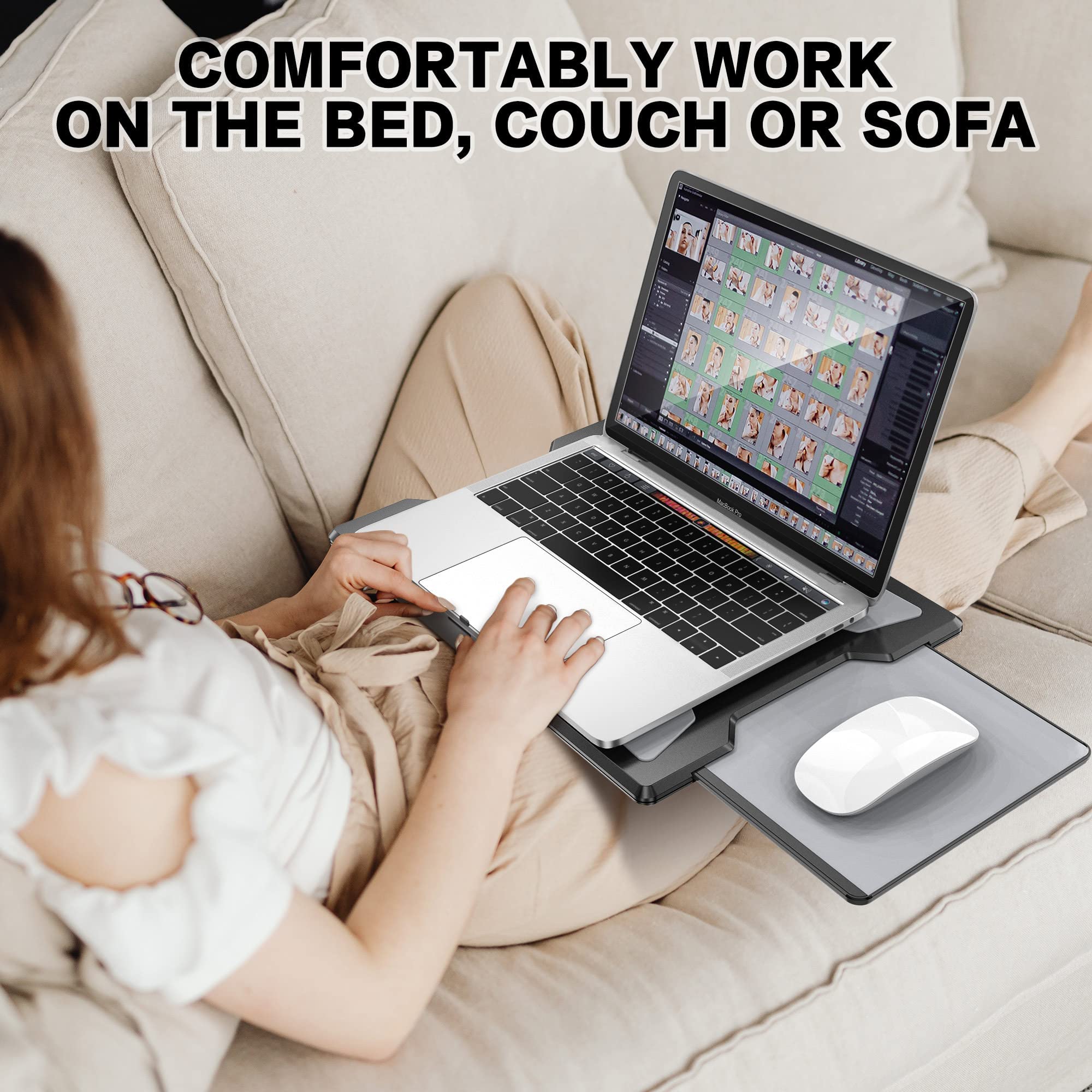 Ultra-Thick Lap Desk with Cushion & Portable Laptop Desk with Mouse Pad - Ergonomic Laptop Tray for Work, Study & Gaming (TH-4G + LD-6B) - Perfect for Home Office, Bed, Couch & Travel Use