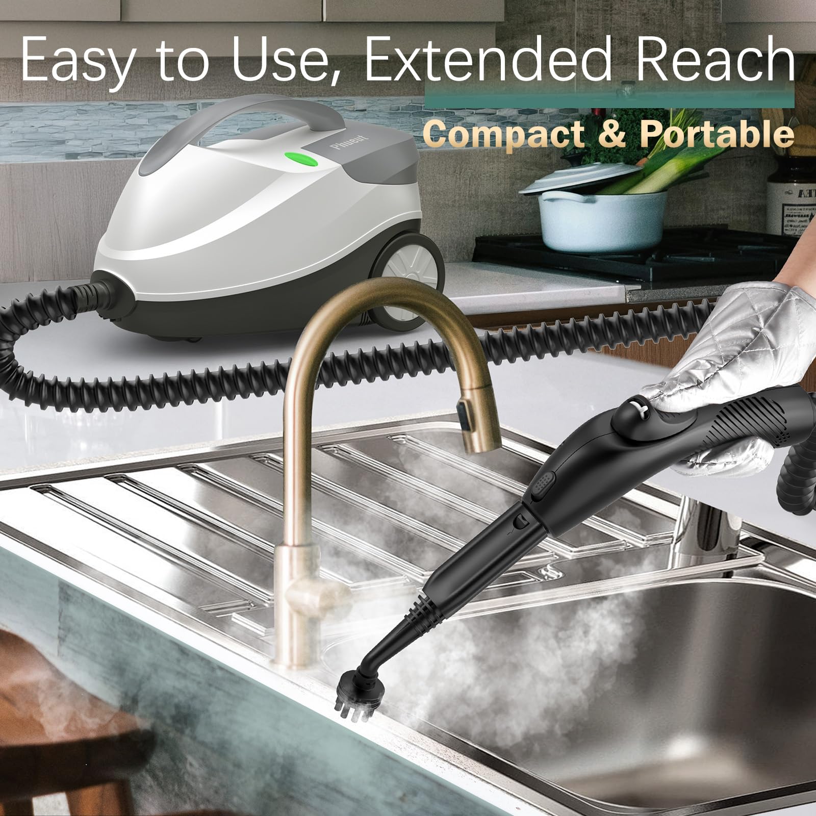 1800W Powerful Multipurpose Steam Cleaner with 28 Accessories - 1.5L Tank Chemical-Free Heavy Duty Steamer for Floors, Tile, Grout, Couch & Car - Perfect for Deep Cleaning Homes, Kitchens & Bathrooms