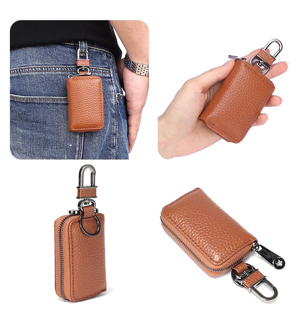 Genuine Leather Car Key Case Holder - Premium Key Fob Protector with Zipper for Auto Remote Keys | Perfect for Key Organization & Vehicle Protection