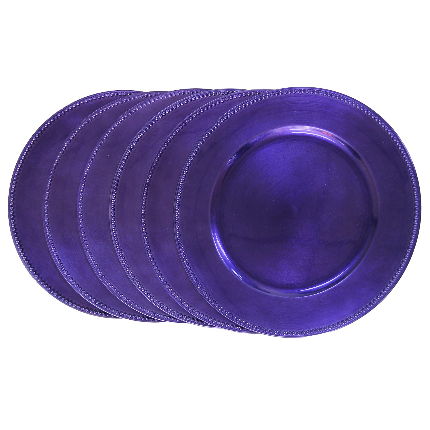 12-Pack Purple Plastic Beaded Charger Plates - 13 Inch Round Metallic Wedding & Party Table Decor - Elegant Dinnerware for Bridal Showers, Anniversary Celebrations & Special Events