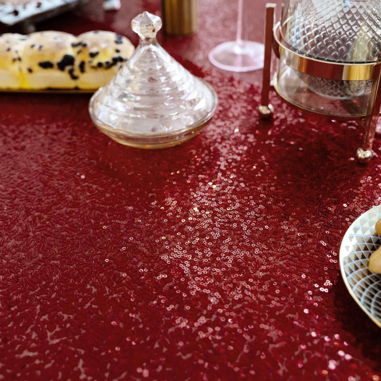 Burgundy Sequin Tablecloth 50