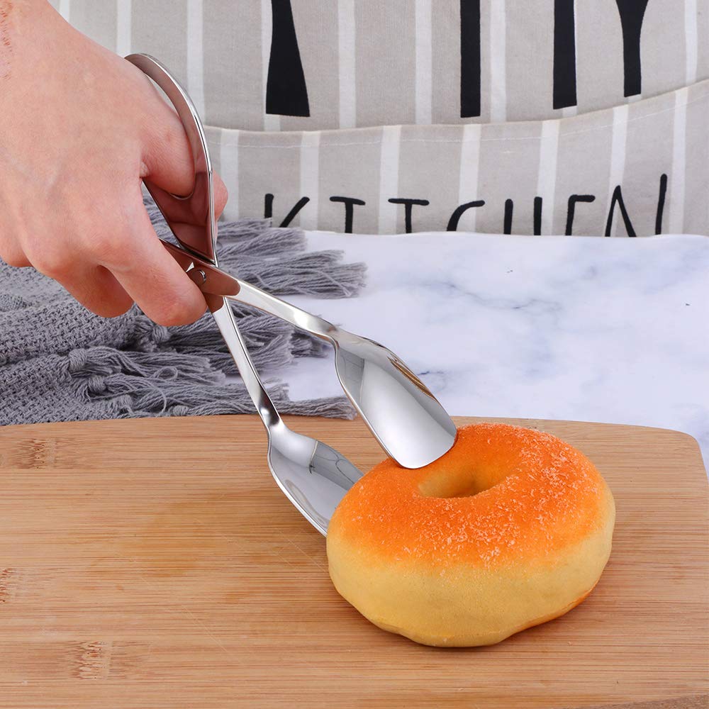 Premium Stainless Steel Bread Tongs - Kitchen BBQ Serving Tongs for Pasta, Meat, Appetizers, Pastries & Steak | Perfect for Grilling, Baking & Buffet Serving