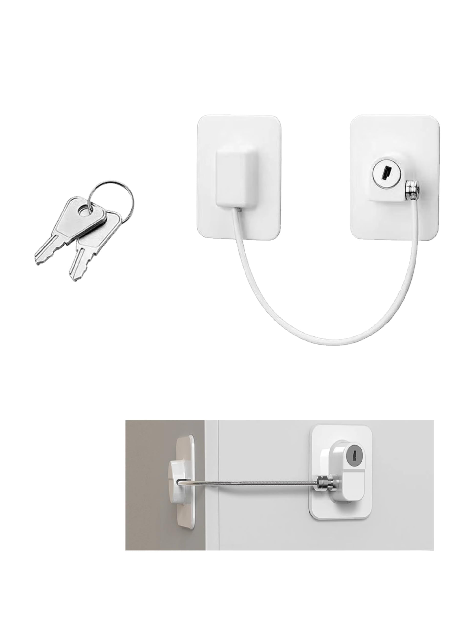 Child Safety Cabinet Latches - 2 Pack Self Adhesive Window & Door Locks for Baby Proofing - Secure Fridge, Cabinets & Drawers - White Childproof Locks for Home Safety (Perfect for Kitchens, Bathrooms & Nursery Areas)