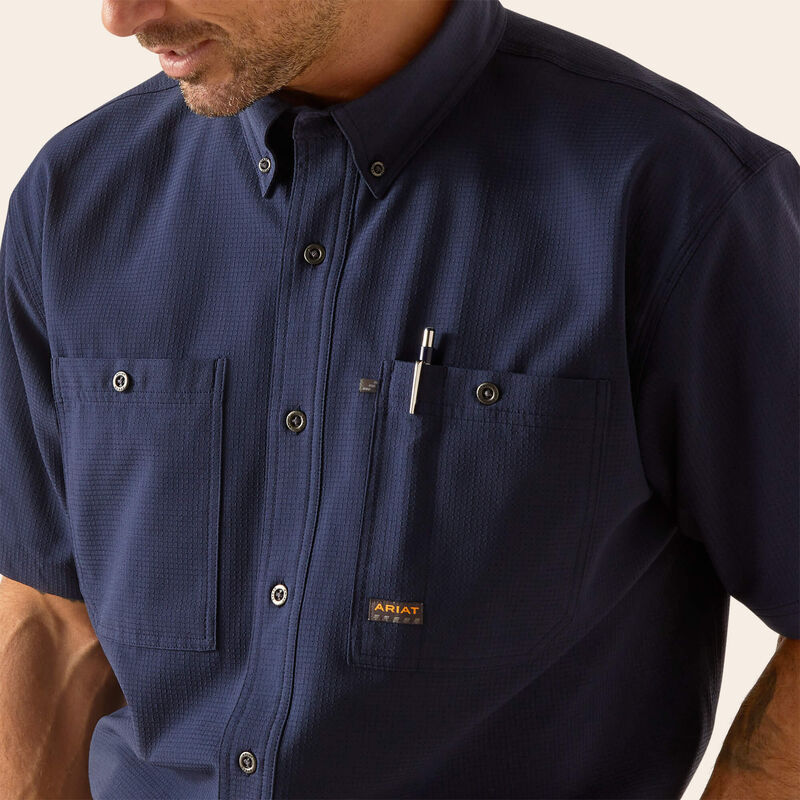 360 AirFlow Work Shirt for Construction - Durable Rebar Performance Shirt in Navy Blue | Ideal for Outdoor Labor, HVAC Work & Hot Weather Jobs