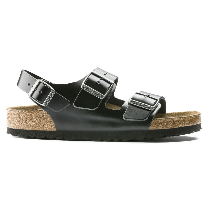 Birkenstock Milano Smooth Leather Soft Footbed Sandals for Women - Comfortable Walking Shoes in Amalfi Black | Perfect for Beach, Vacation & Everyday Wear