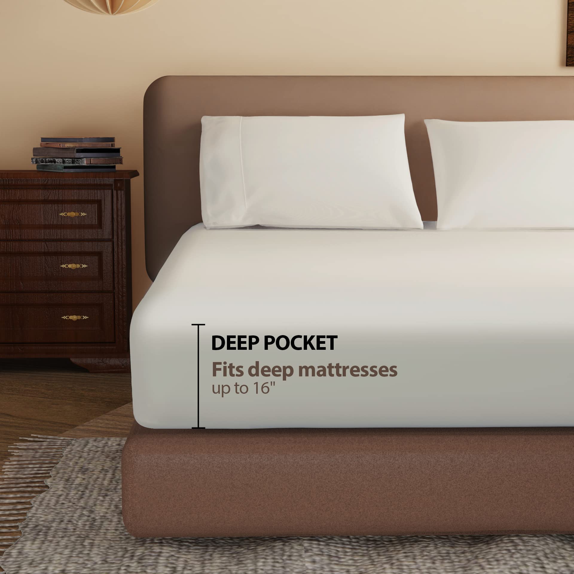 Premium 600 Thread Count 100% Egyptian Cotton Fitted Sheet - Queen Size Deep Pocket (8-16