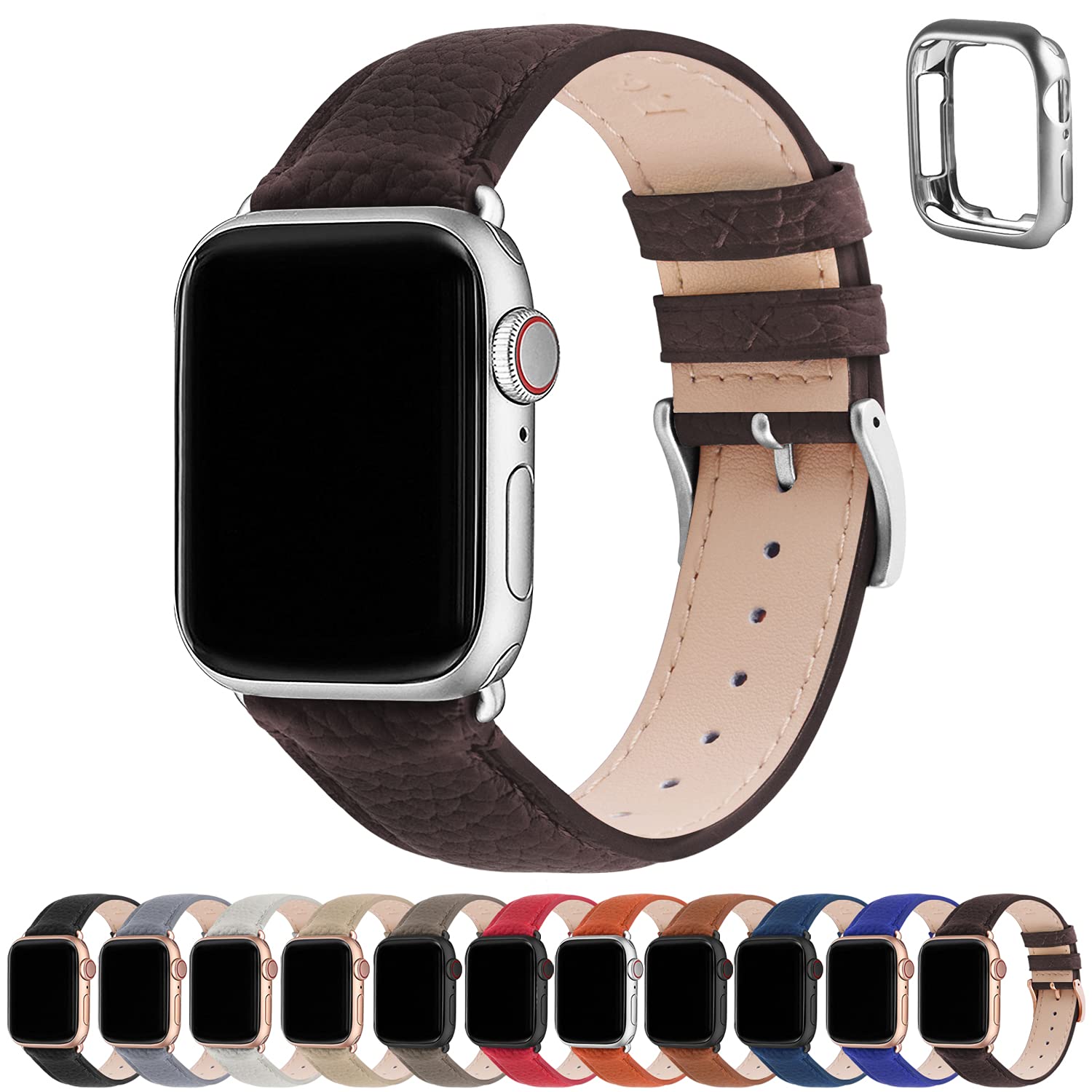 Fullmosa Genuine Leather Apple Watch Bands Compatible with Series 9/8/7/6/5/4/3/2/1/SE/Ultra 2 (38mm 40mm 41mm 42mm 44mm 45mm 49mm) - Stylish Replacement Strap for Women & Men - Perfect for Office, Date Night & Formal Occasions