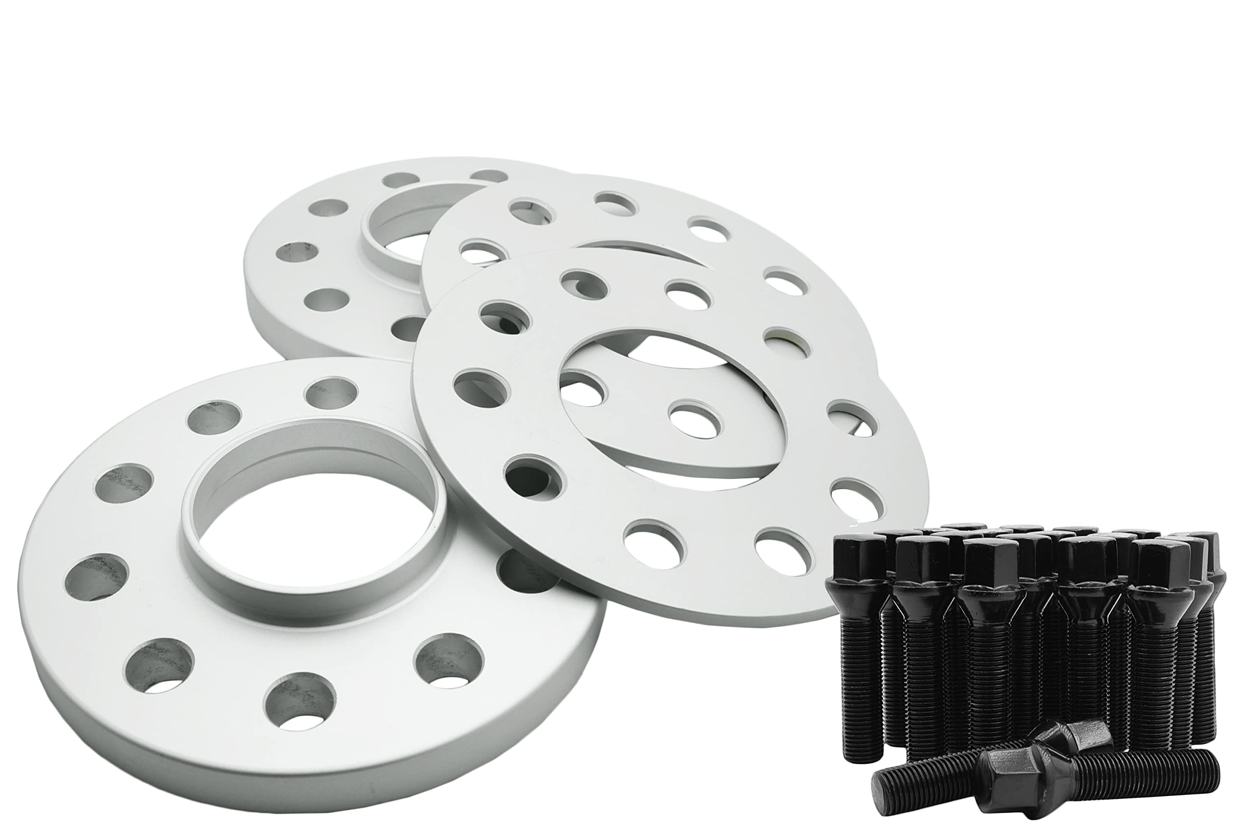 4 Pc W213 Staggered Wheel Spacers Kit (5mm & 10mm) - Hub Centric with 14x1.5 Black Conical Seat Lug Bolts - Compatible with 2017+ Mercedes Benz E200 E250 E300 - Perfect for Enhanced Stance & Factory Wheel Fitment