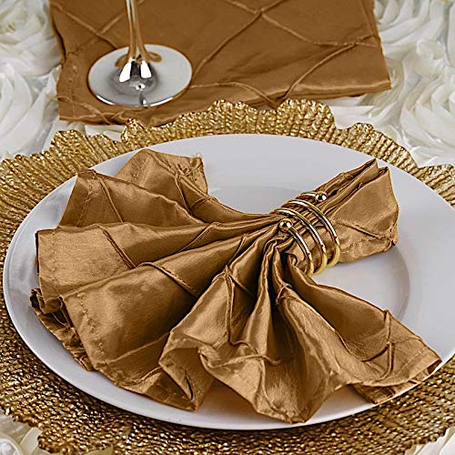 10 Pack 17-Inch Gold Pintuck Taffeta Polyester Luncheon Napkins - Elegant Dinner Napkins for Wedding, Party, Reception, Restaurant & Home Decor - Perfect for Formal Events, Holiday Dinners and Special Occasions