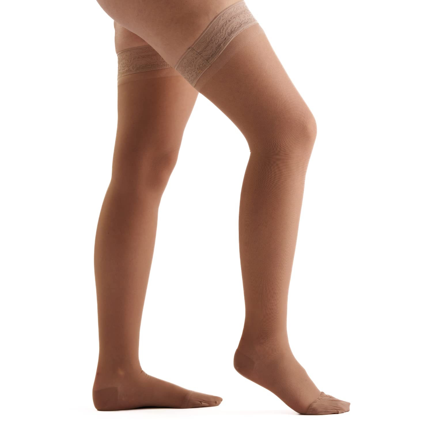 EvoNation Women's Thigh High Compression Stockings 8-15 mmHg - Sheer Graduated Mild Pressure Support Socks for Varicose Veins, Travel & Pregnancy