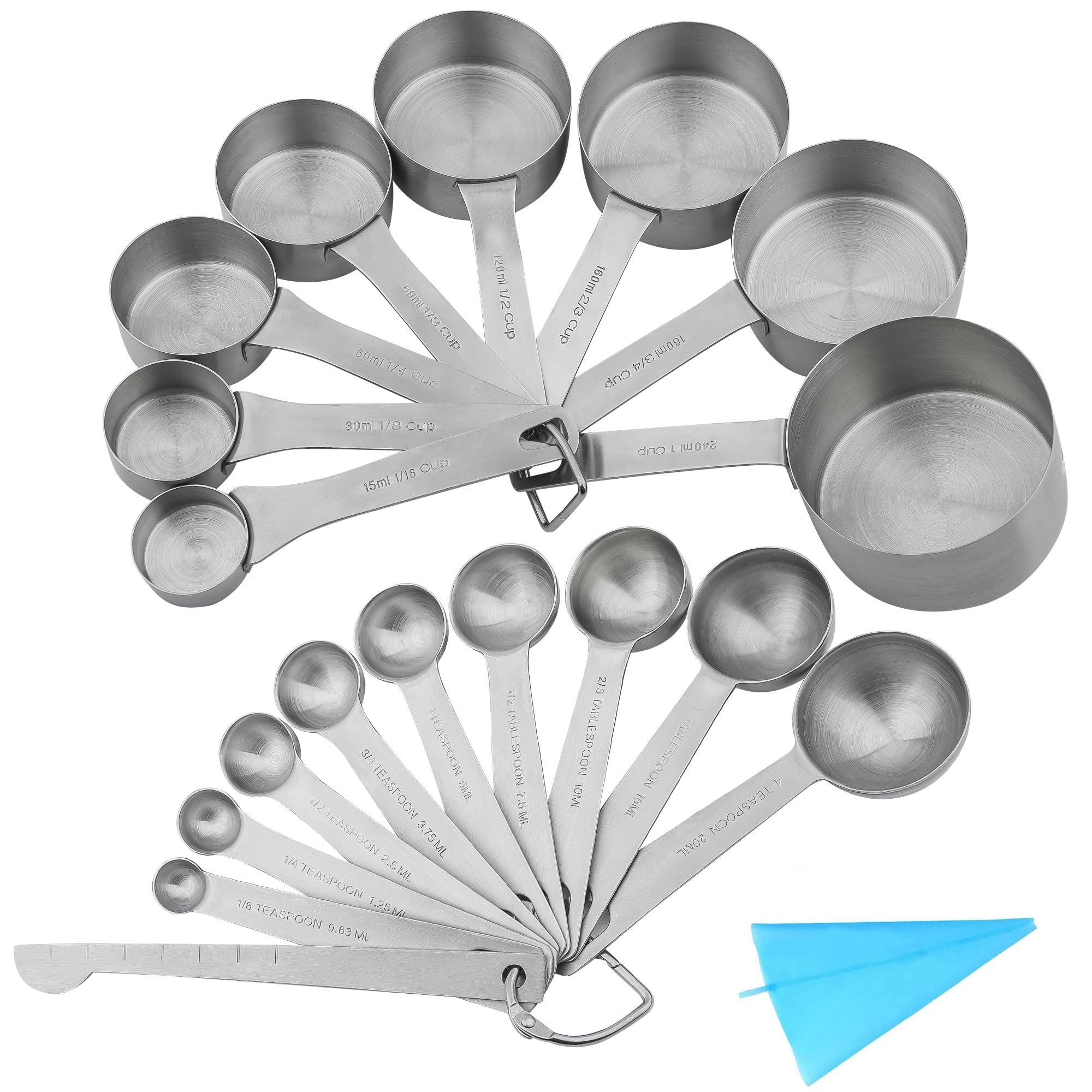 Premium 18/8 Stainless Steel Measuring Cups and Spoons Set - 8 Cups & 9 Spoons with Leveler - Heavy Duty Metric & US Standard Kitchen Baking Tools for Cooking, Baking, Meal Prep and Home Chefs