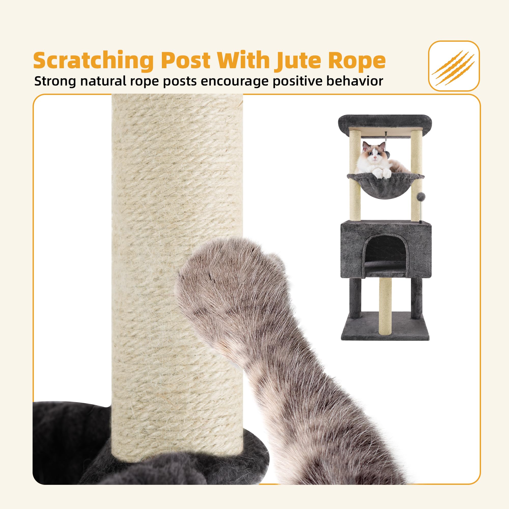 Multi-Level Cat Tree for Indoor Cats - Large Condo, Hammock & Scratching Posts - Space-Saving Dark Grey Cat Tower for Climbing & Play | Perfect for Apartments & Small Spaces