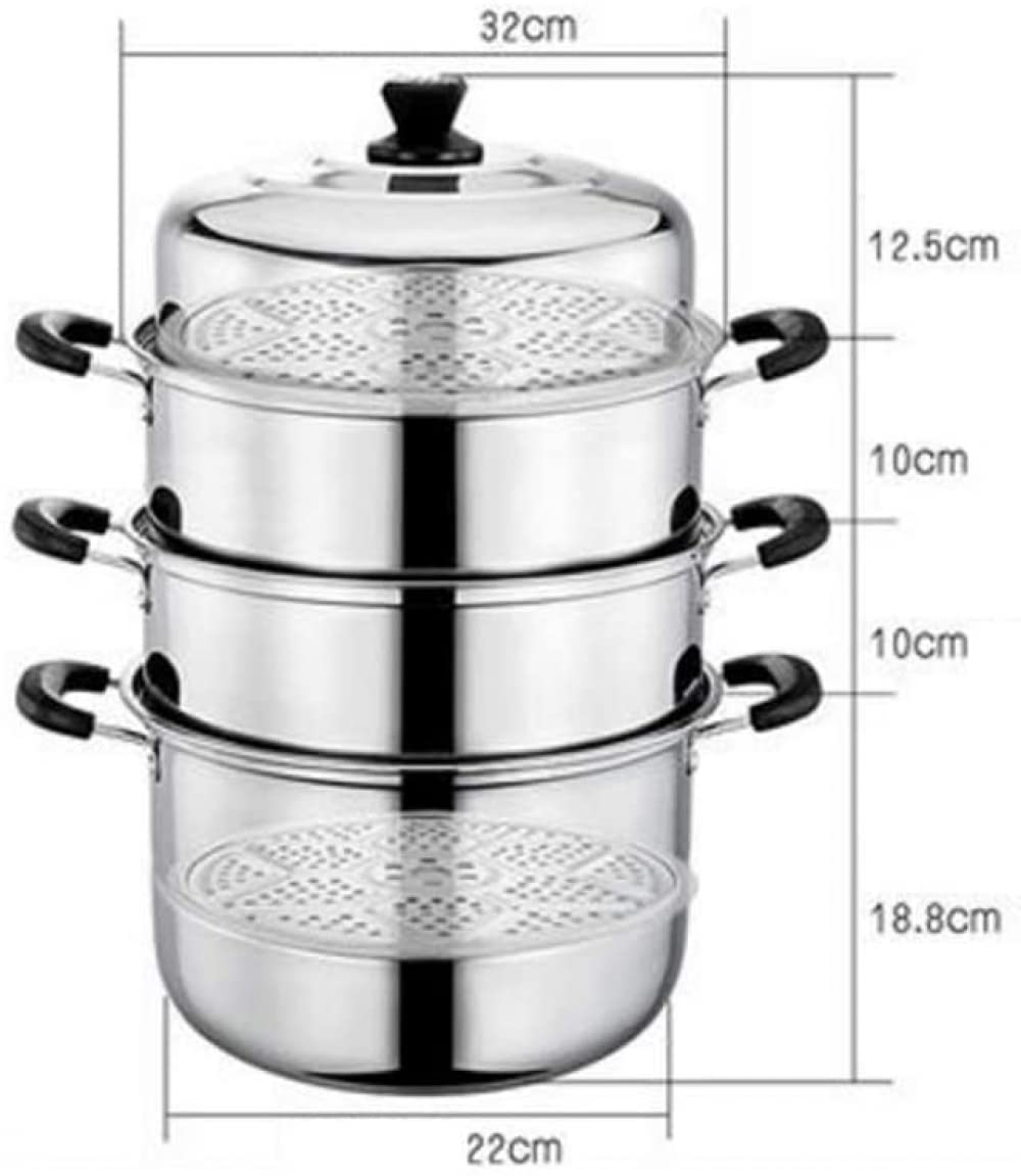 Commercial Stainless Steel Steamer Pot - 32cm Large Double & 4-Layer Soup Steamer for Gas & Induction Stoves - Perfect for Restaurants, Catering & Home Cooking