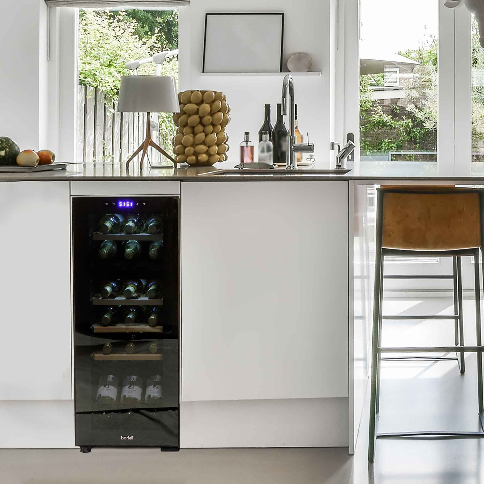 Baridi 18 Bottle Dual Zone Wine Cooler Refrigerator - Touch Screen Control, Wooden Shelves, LED Display for Home, Office, or Restaurant Use - Perfect for Wine Storage and Chilling