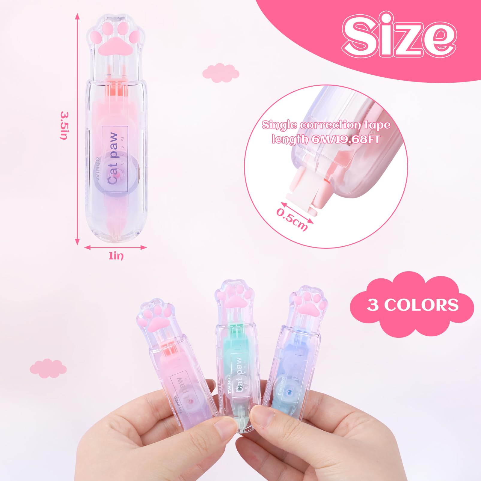 3 Pack White Out Correction Tape - Cute Retractable Eraser Tape with Kawaii Cat Paw Design for School, Office & Homework - Perfect for Students, Teachers & Cat Lovers (Great for Exams, Notes & Document Editing)