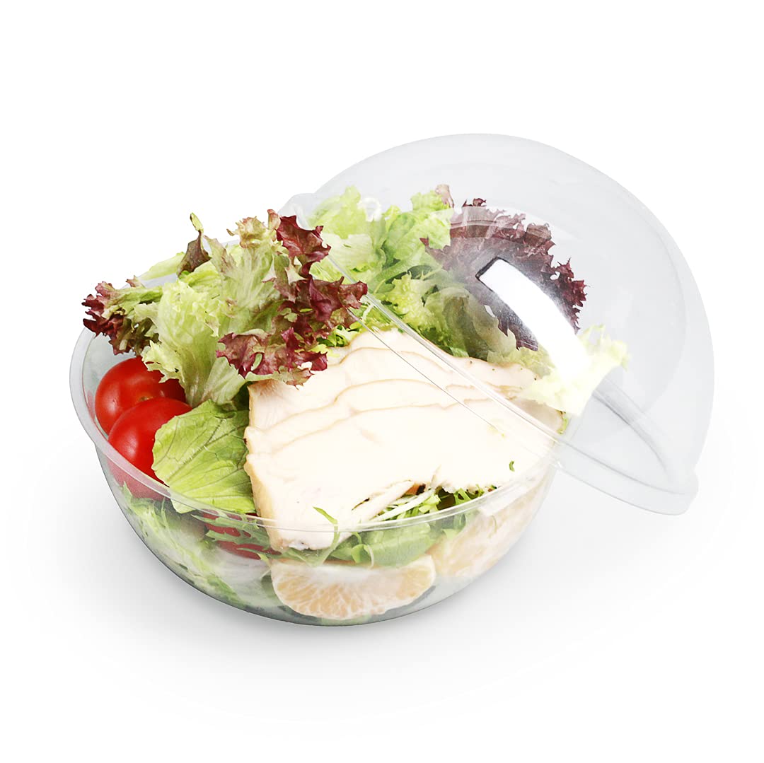 50-Pack Thermo Tek 21oz Clear Plastic Salad Containers with Airtight Dome Lids | Disposable Food Storage Bowls | Lightweight & Leakproof | Keep Salads & Meals Fresh | Perfect for Meal Prep, Takeout, Restaurants & Catering
