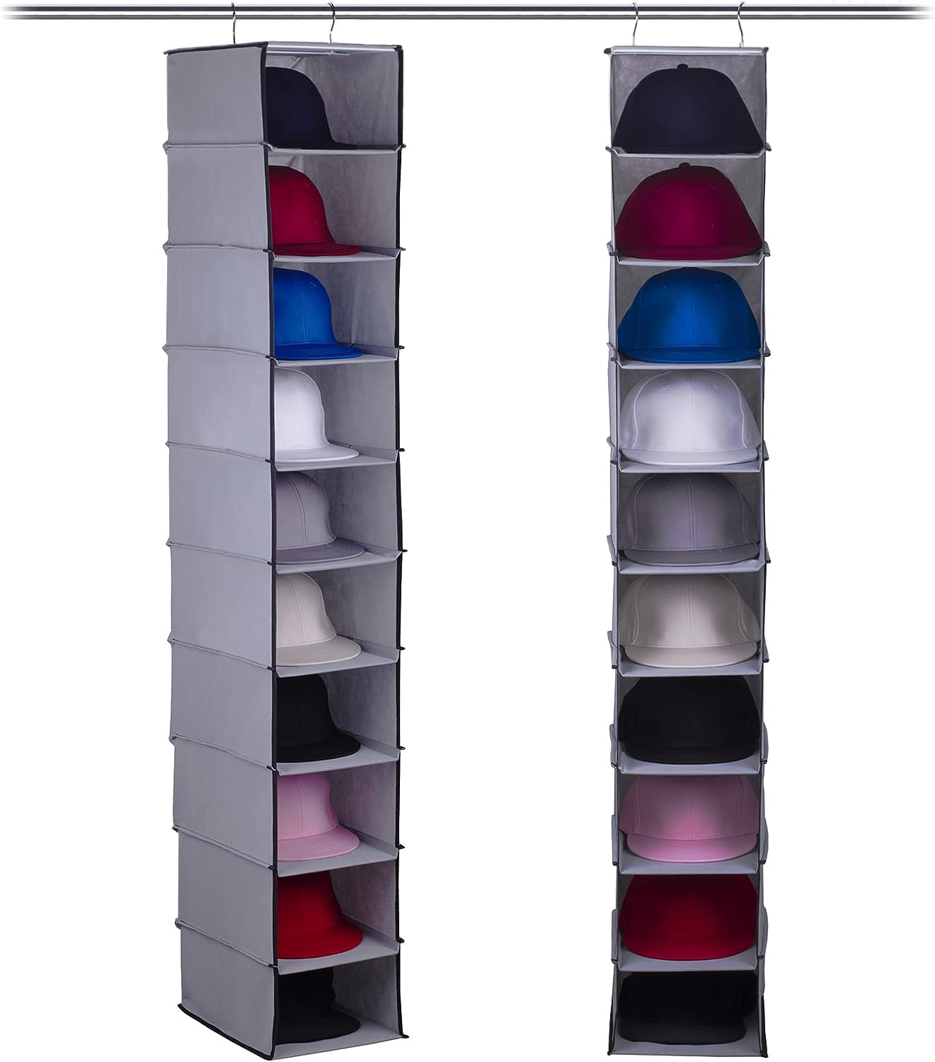 GRANDAN Upgraded Metal Hooks Hat Rack - 10 Shelf Closet Organizer for Baseball Caps & Hats | Space-Saving Wall Mounted Hat Holder (Gray) | Perfect for Bedroom, Closet & Entryway Organization