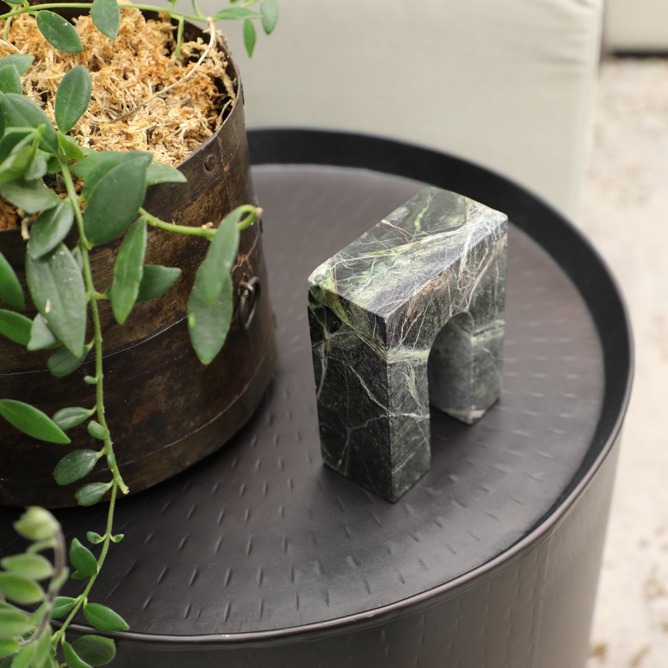 Eden Drum Side Table - Oiled Bronze Finish - Stylish Accent Table for Living Room, Bedroom, or Office Decor