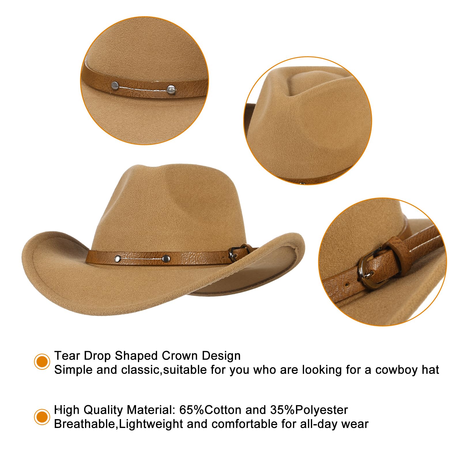GEMVIE Crushable Roll-Up Western Cowboy Hat for Men & Women - Classic Wide Brim Cowgirl Hat with Belt Buckle - Perfect for Rodeo, Country Music Festivals & Outdoor Adventures