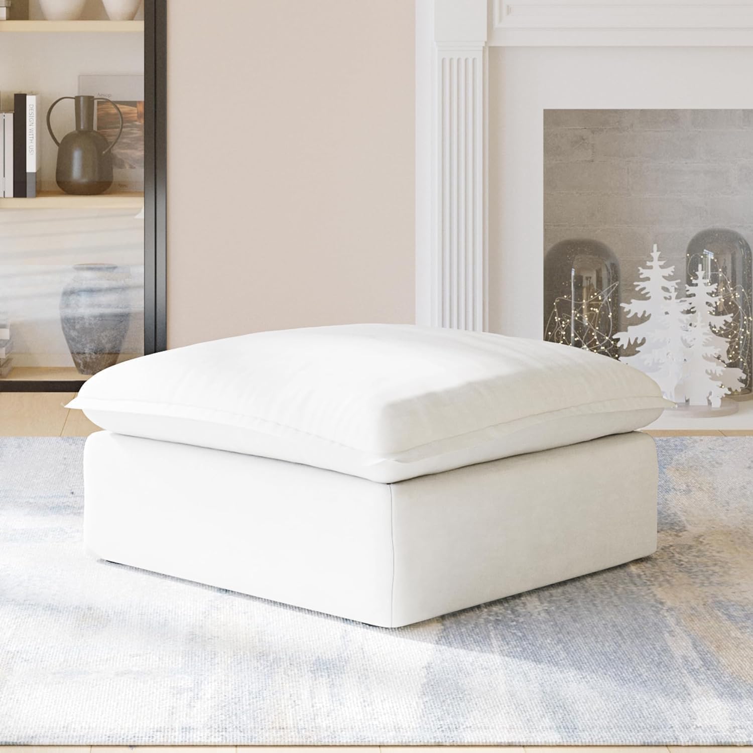 JACH Ottoman Module with Removable Cushion Covers - Minimalist, Breathable Footrest Stool for Living Room & Apartment - Beige - Perfect for Lounging, Extra Seating or Coffee Table Alternative