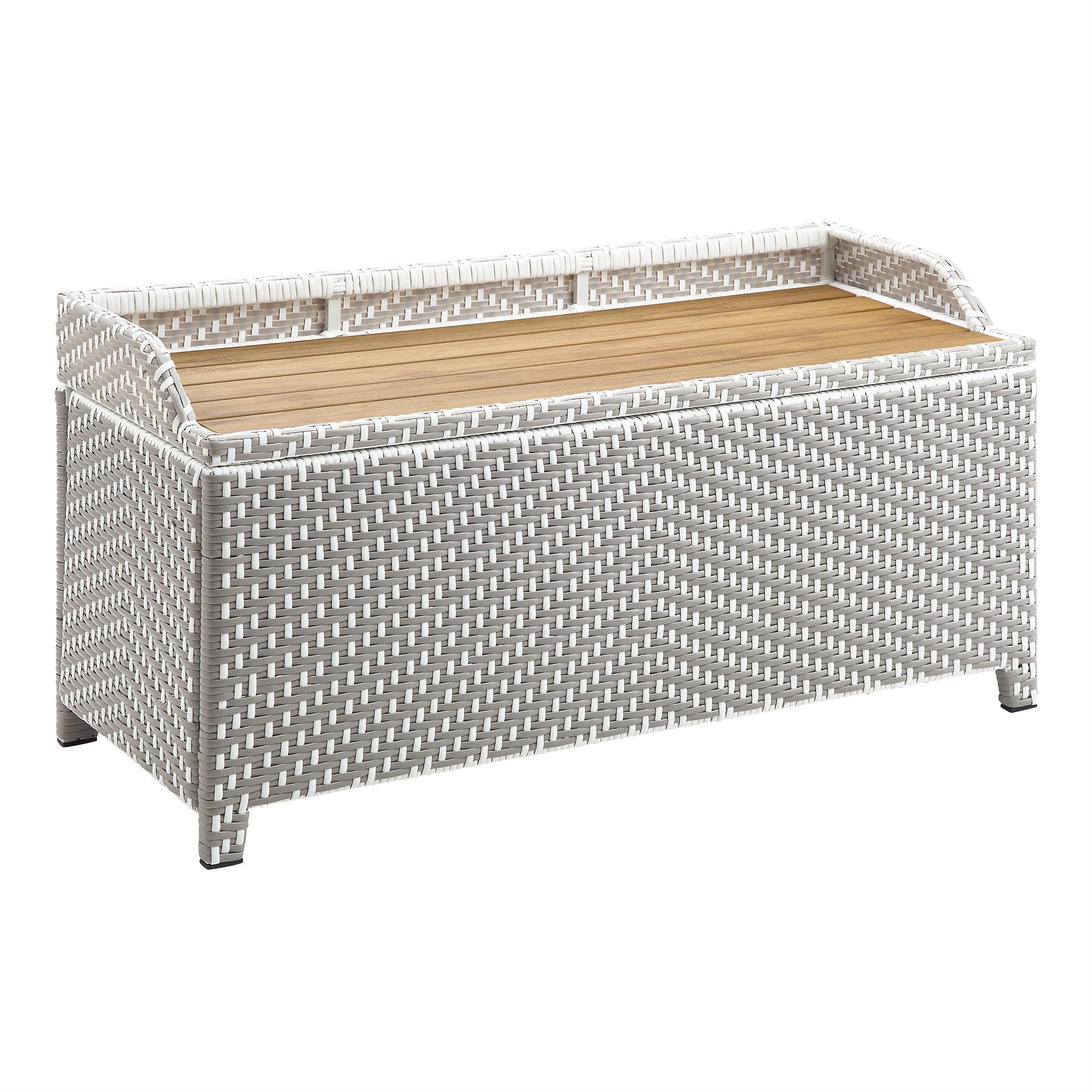 Azur Gray Outdoor Wicker Metal Storage Bench - Weather-Resistant Poolside Furniture with Storage for Patio, Garden & Backyard Decor