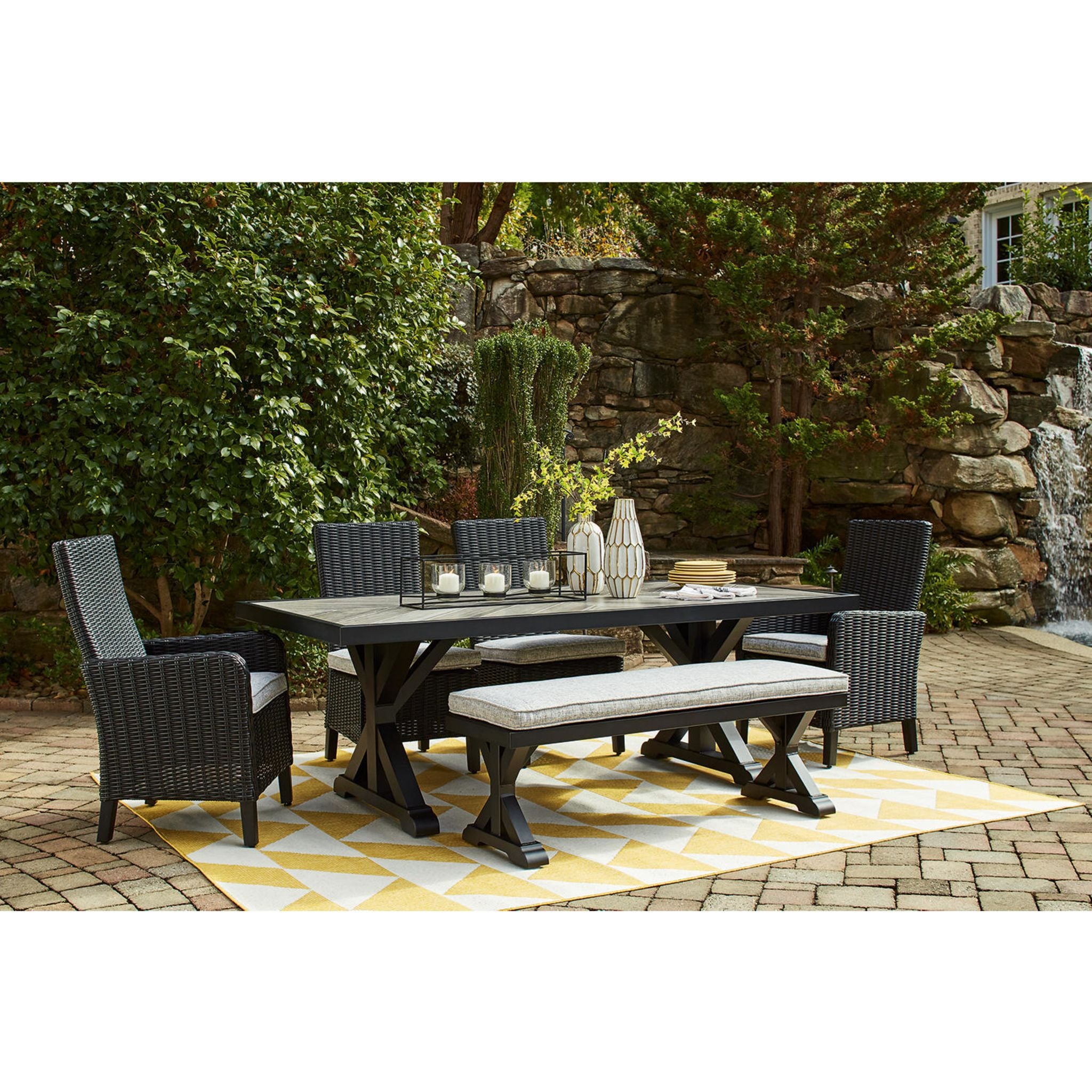 Beachcroft 6-Piece Outdoor Dining Set - Black & Light Gray Patio Furniture for Backyard, Garden, Poolside Dining & Entertaining