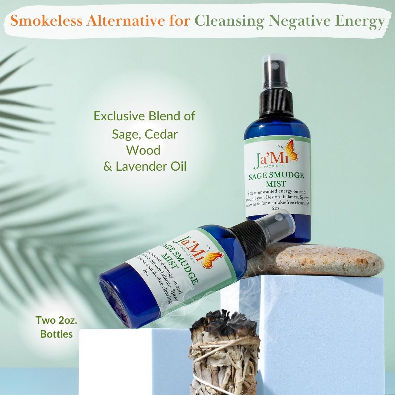 Sage Smudge Spray for Cleansing Negative Energy & Protection - 2oz Bottle (2 Pack) with Cedarwood & Essential Oils | Spiritual Cleansing Kit for Home, Meditation & Yoga Spaces | Natural Aromatherapy for Positive Vibes
