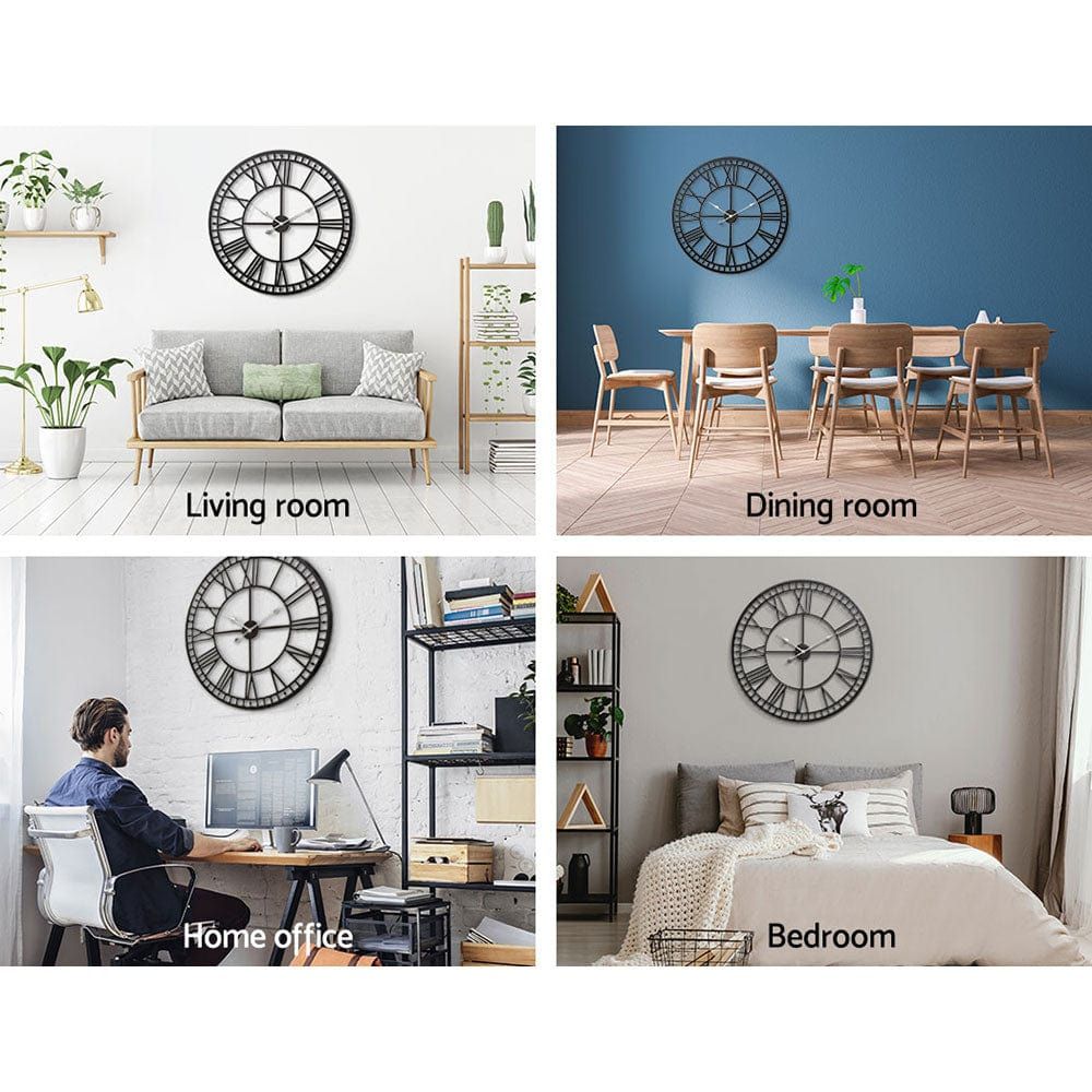 Artiss 80CM Large Wall Clock with Roman Numerals - Round Metal Luxury Home Decor for Living Room, Bedroom & Office - Silent Non-Ticking Modern Wall Clock (Black)