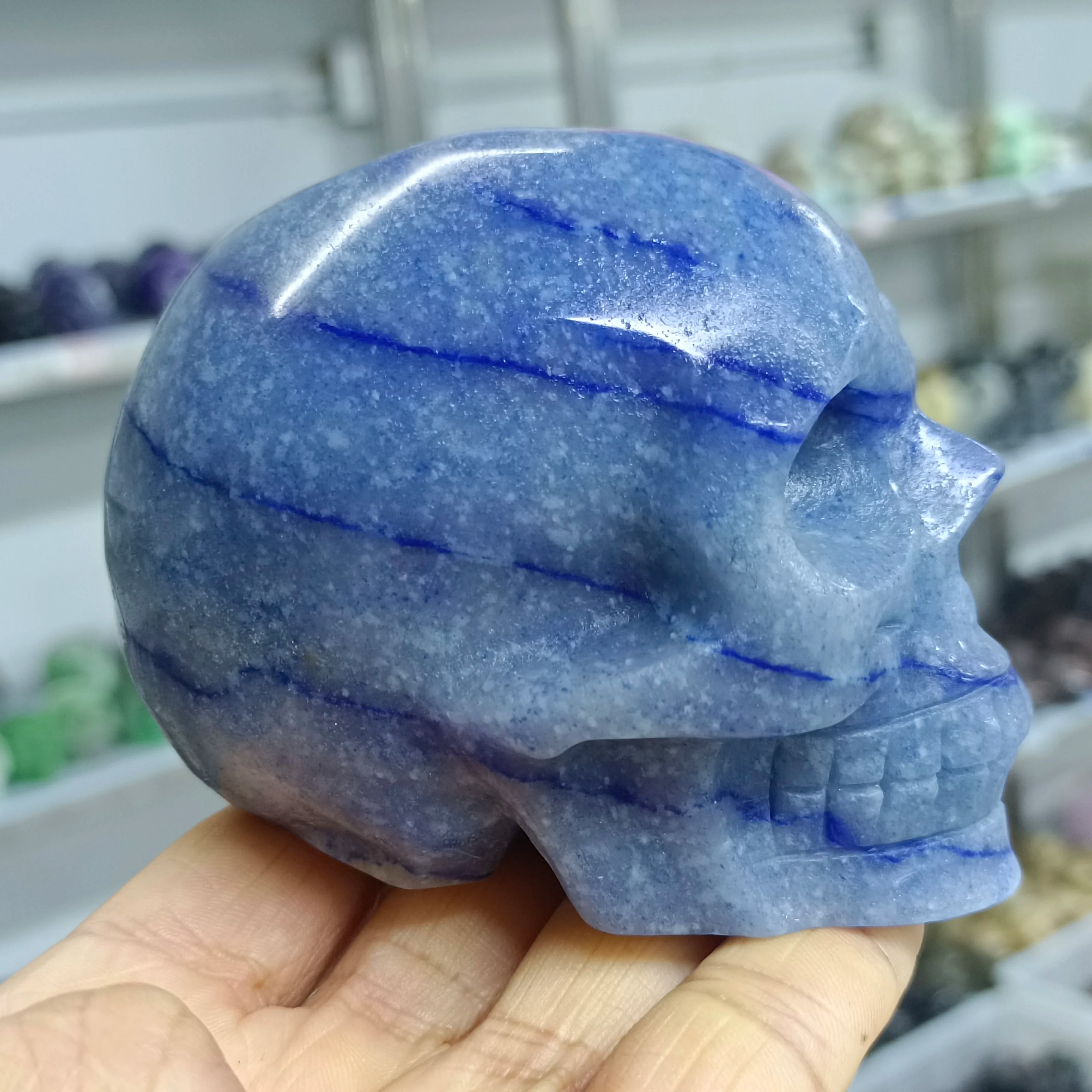 Natural Blue Aventurine Crystal Skull Carving - Healing Stone for Reiki, Energy Cleansing & Meditation - Perfect for Spiritual Practice, Home Decor & Gift Giving