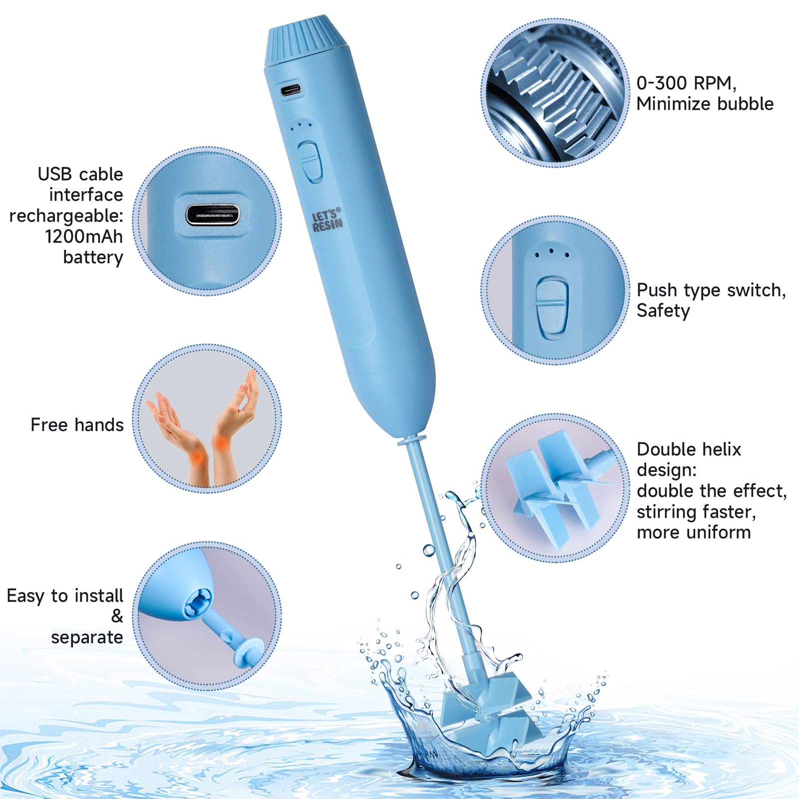 LET'S RESIN Upgraded Electric Resin Mixer - Double Mixing Effect & Speed Control, Handheld Epoxy Mixer for Resin, Liquid Silicone, Molds, Soap Making - Minimizes Bubbles, Rechargeable - Perfect for DIY Crafts, Jewelry Making & Art Projects