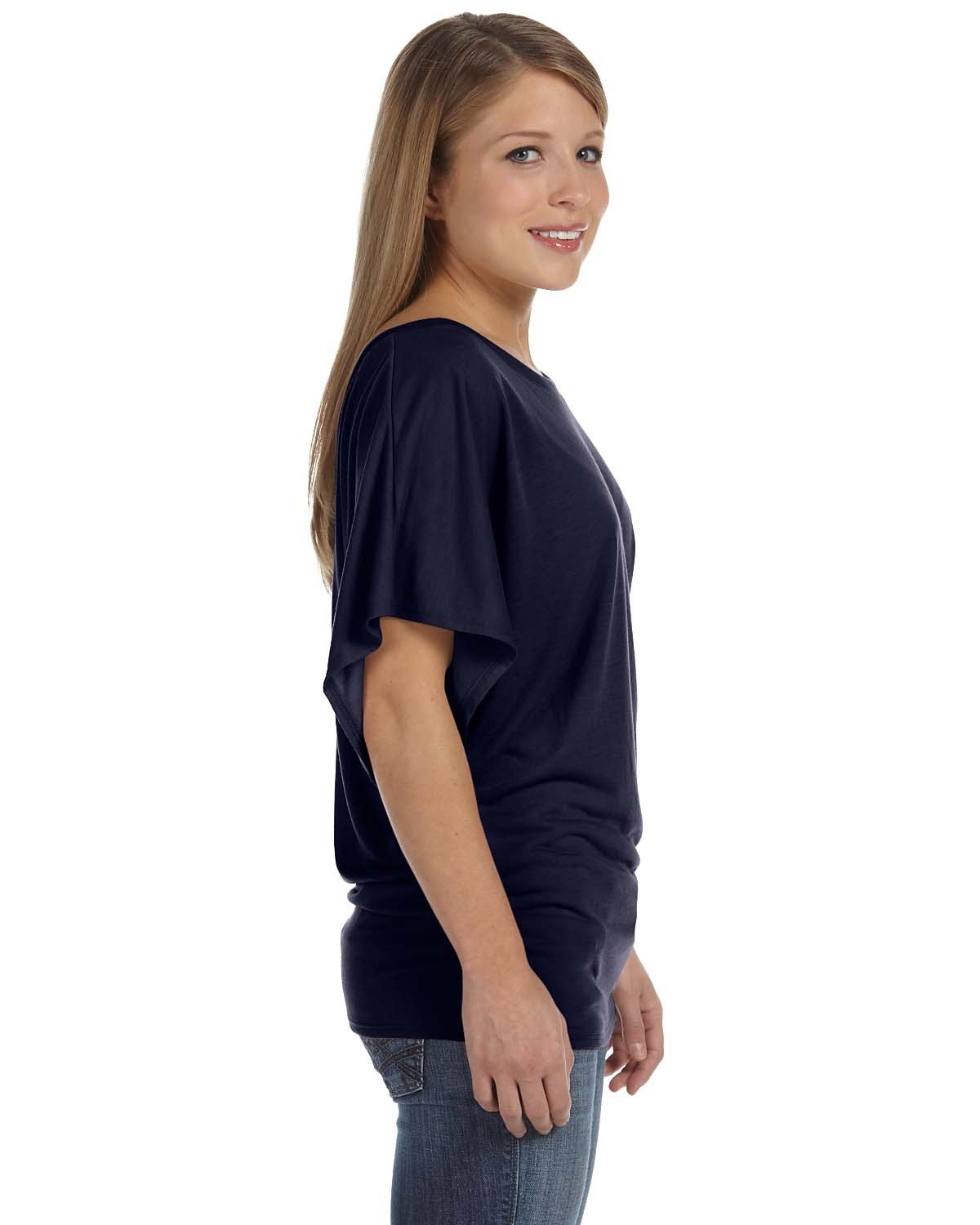 Bella + Canvas 8821 Women's Flowy Dolman T-Shirt - Soft V-Neck Draped Sleeve Blouse for Casual Wear, Yoga & Lounge Outfits