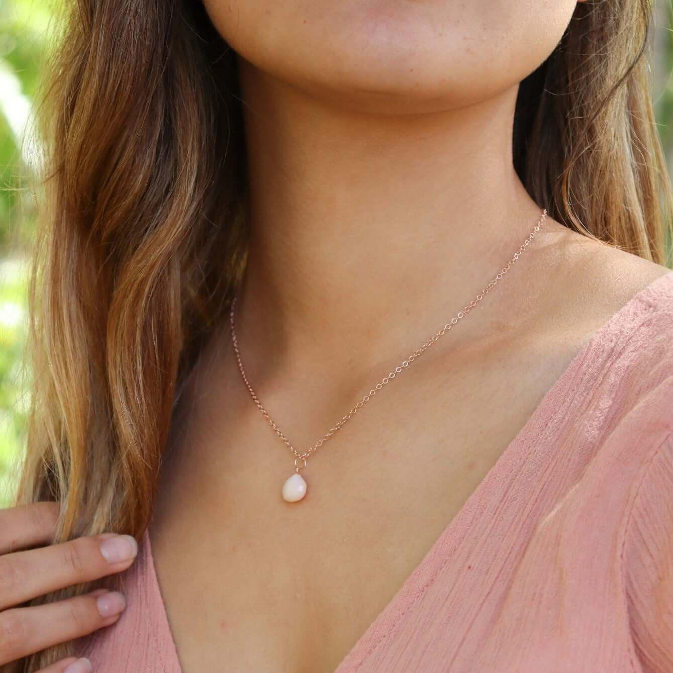 Tiny Pink Peruvian Opal Teardrop Crystal Pendant Necklace - Dainty Gemstone Jewelry for Women - Perfect for Everyday Wear, Date Nights & Special Occasions
